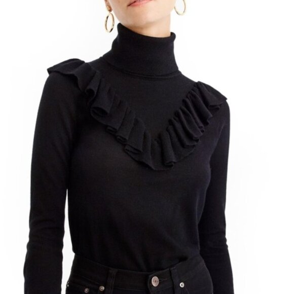 J. Crew Tippi Ruffle Turtleneck Sweater In Black, XS - Picture 2 of 5